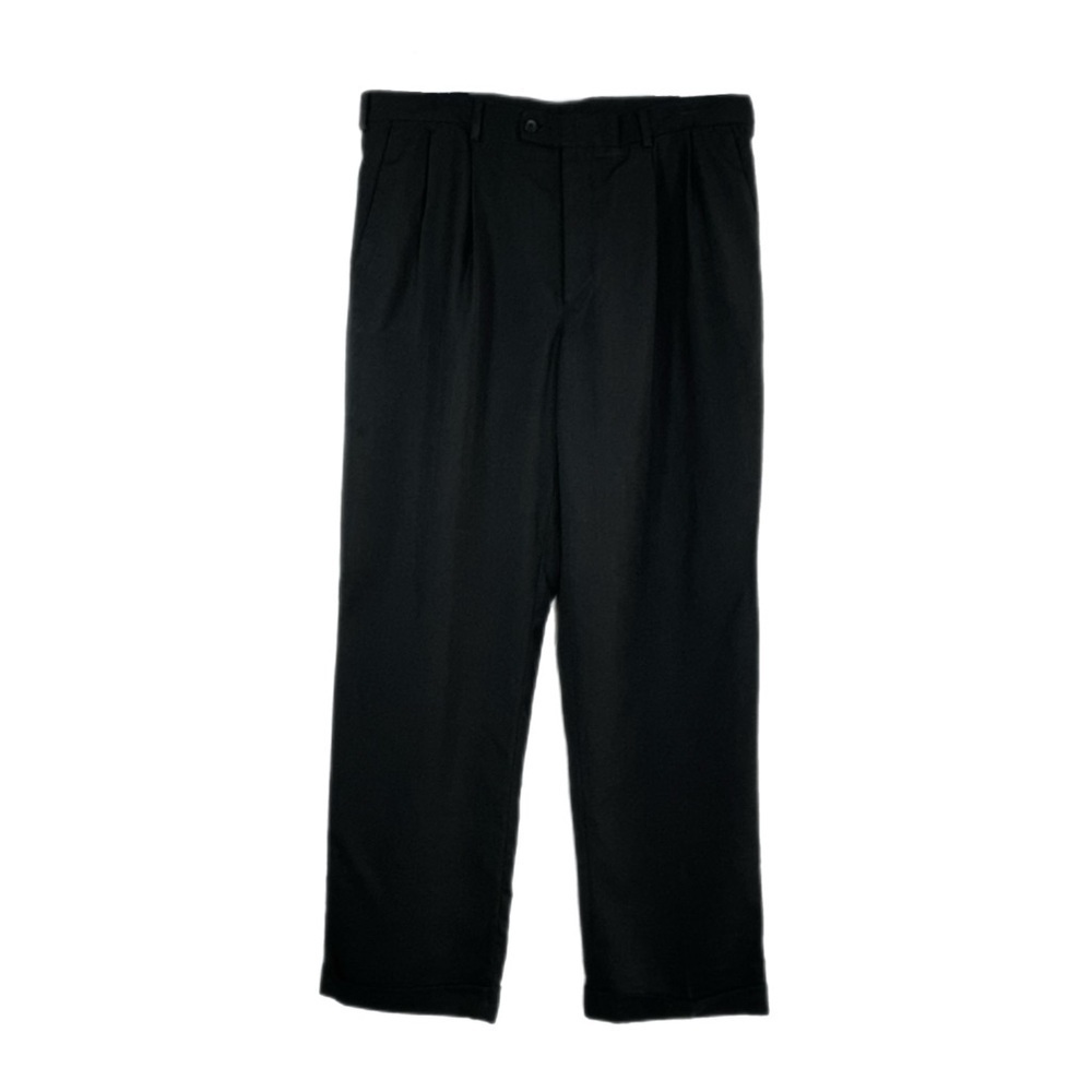Perry Ellis Men’s Classic Double Pleated Cuffed Black Pants 36/32